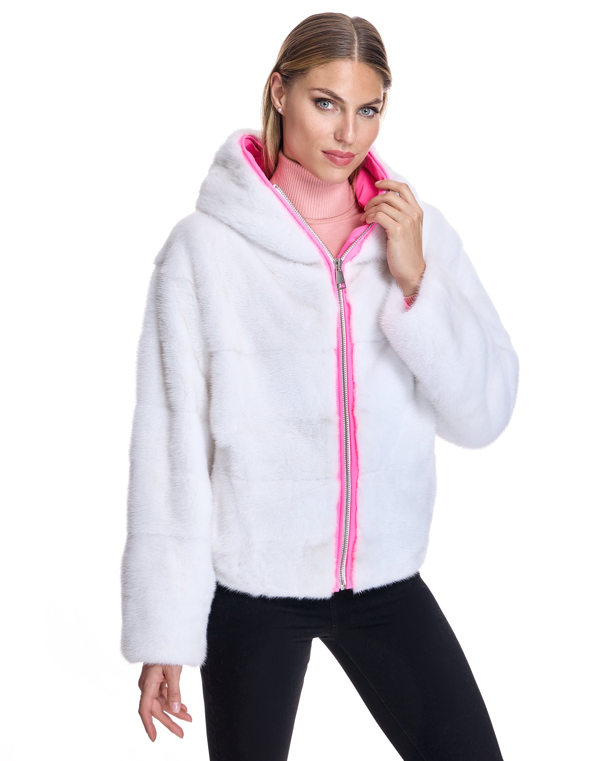 Chaqueta de visón con capucha