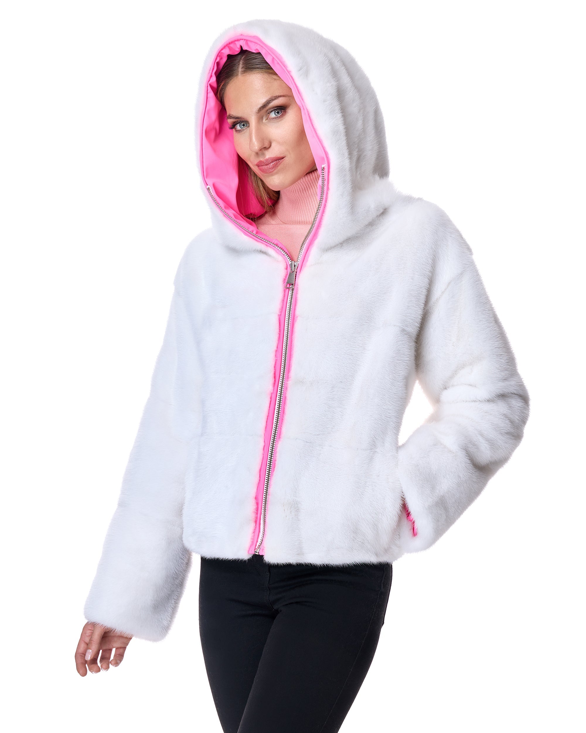Chaqueta de visón con capucha