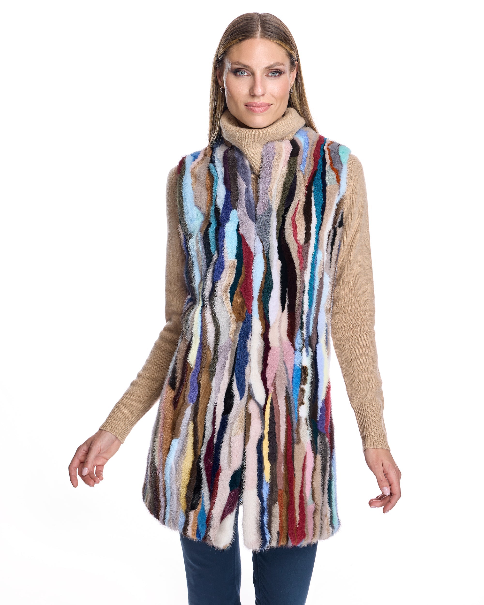 Multicolor Mink Sections vest