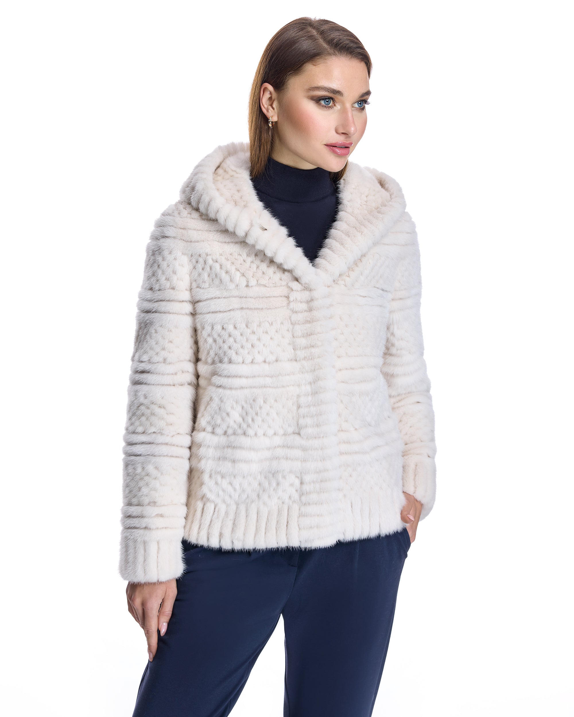 Chaqueta de visón con capucha de palomitas de maíz
