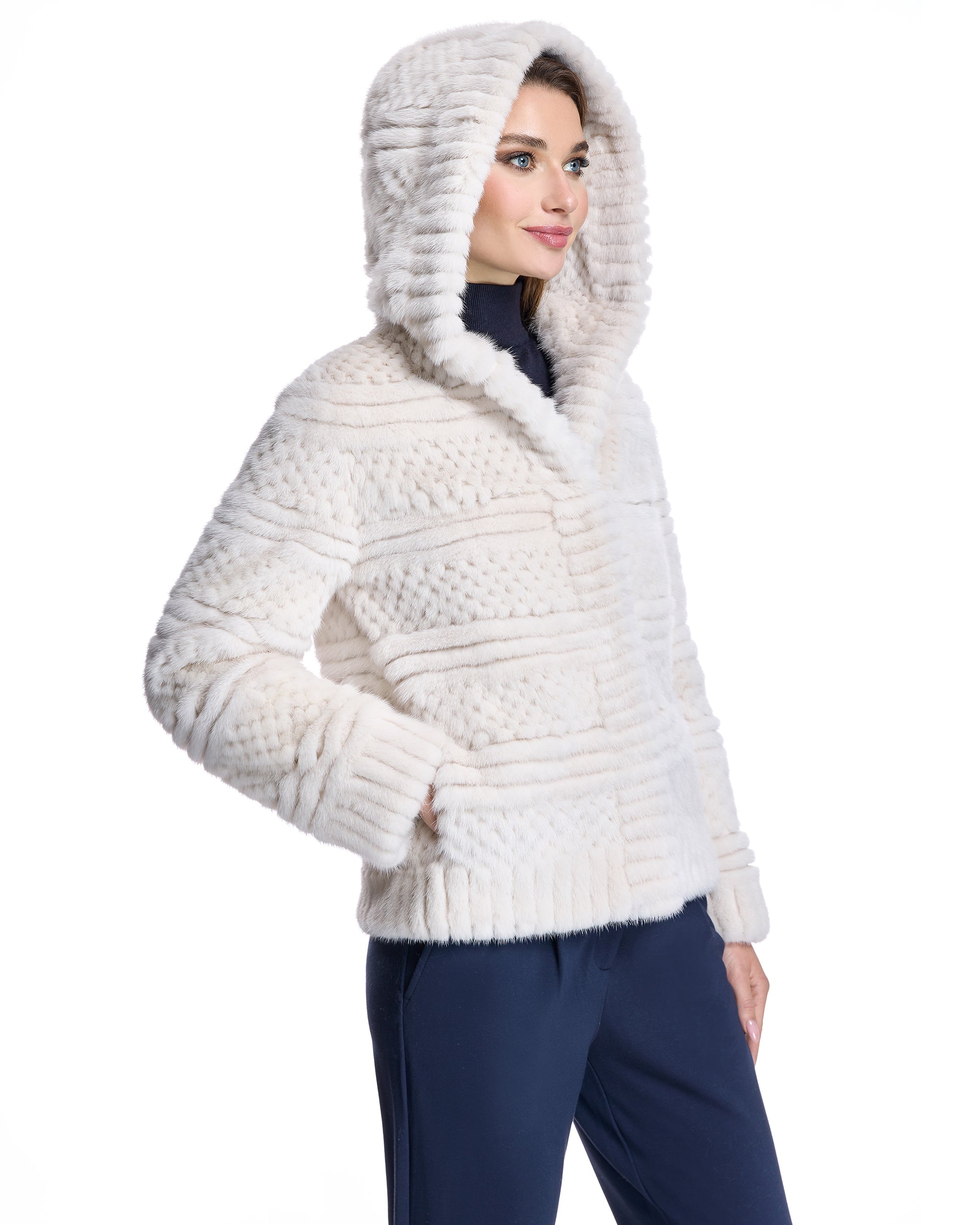 Chaqueta de visón con capucha de palomitas de maíz