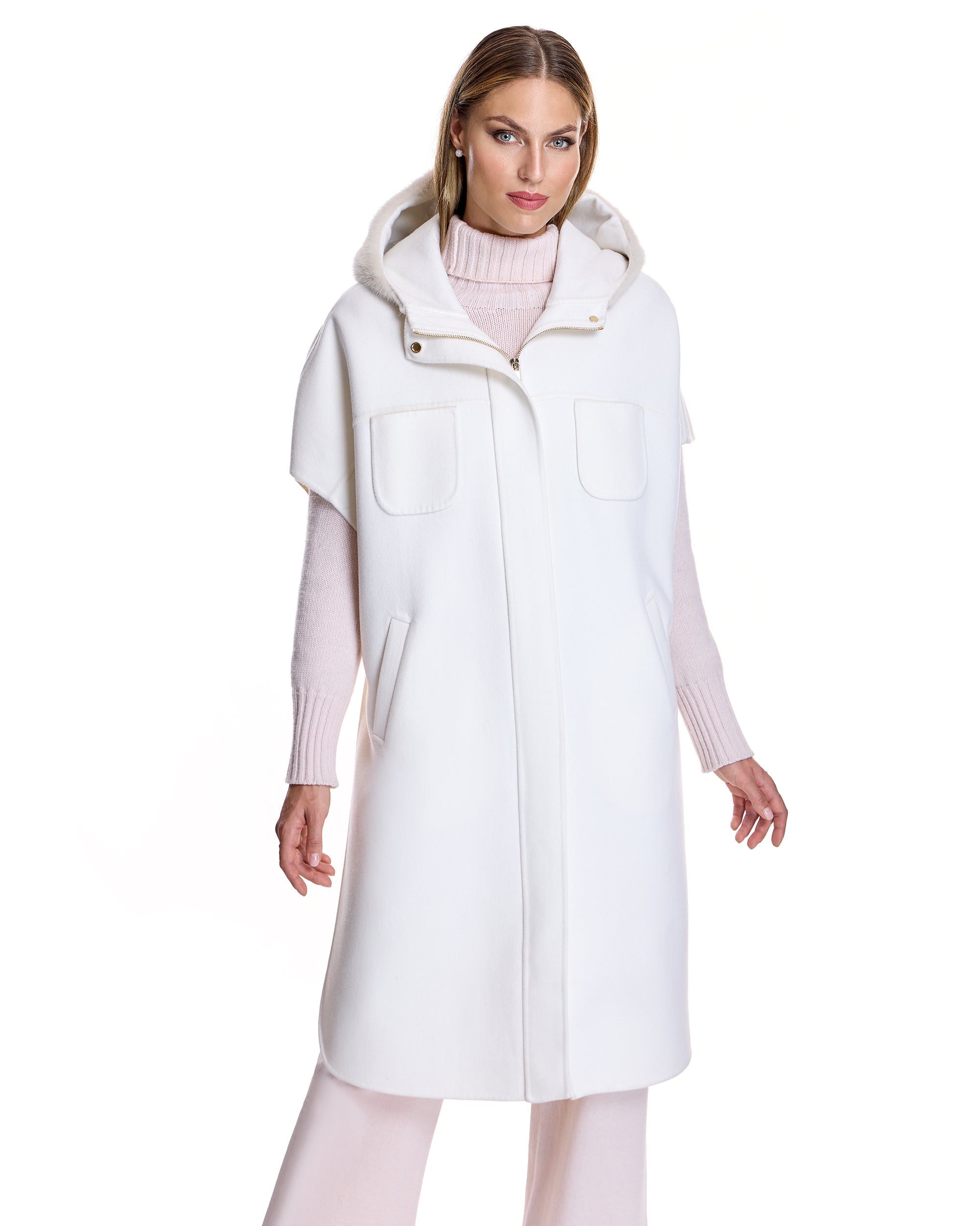 Woolblend Cape with Mink Trim Hood