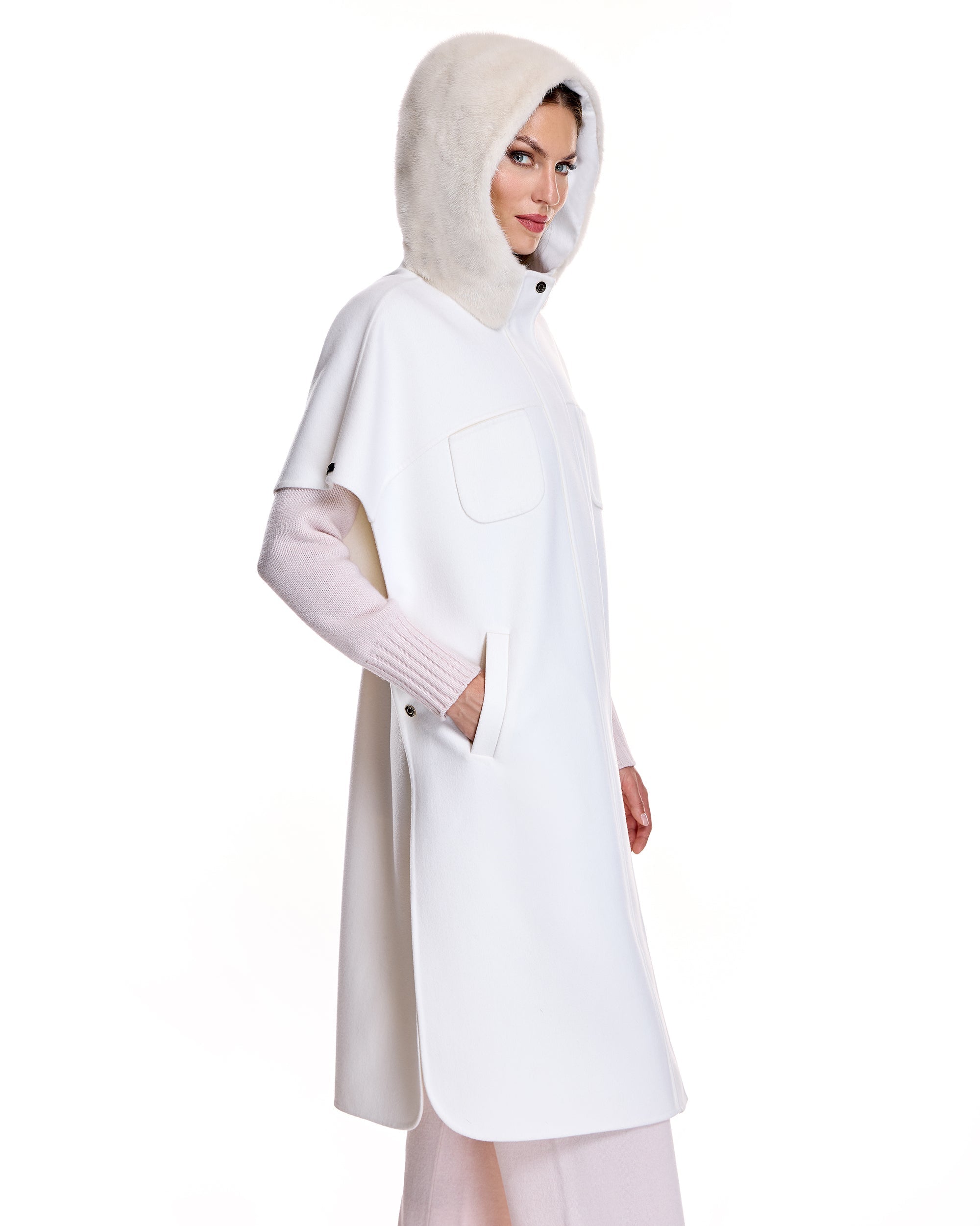 Woolblend Cape with Mink Trim Hood