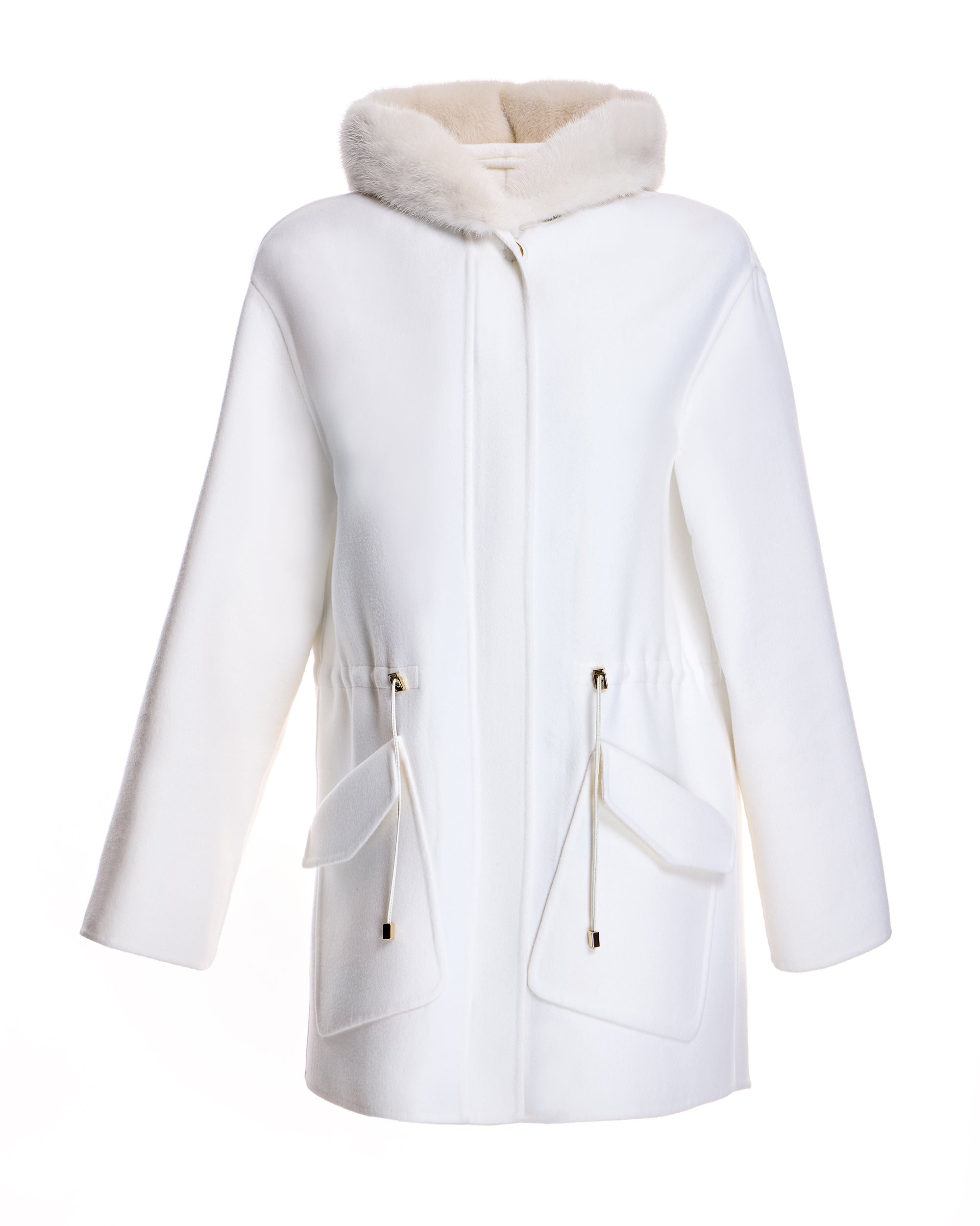 Parka de mezcla de lana con ribete de visón