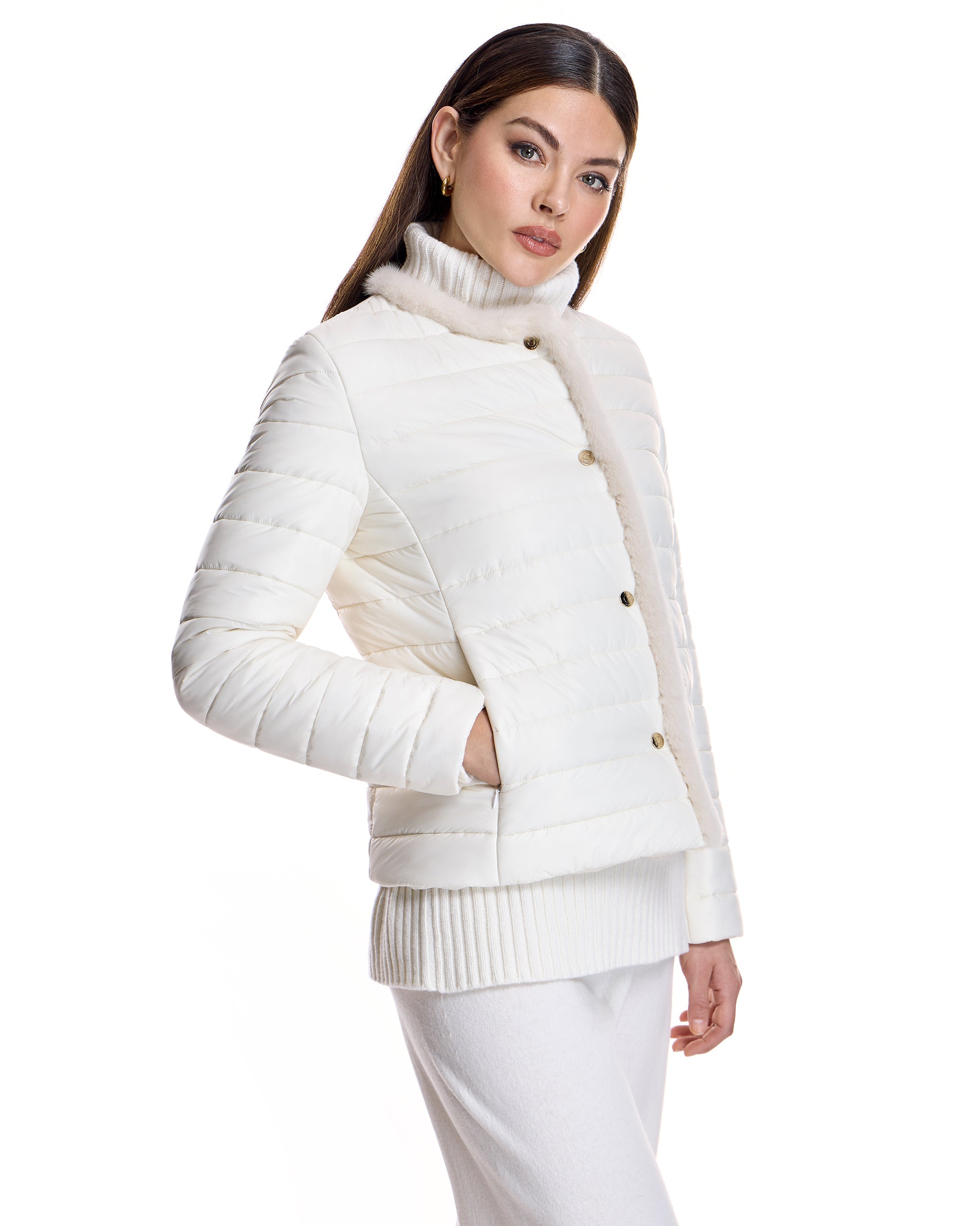 Nylon Jacket with Mink Trim