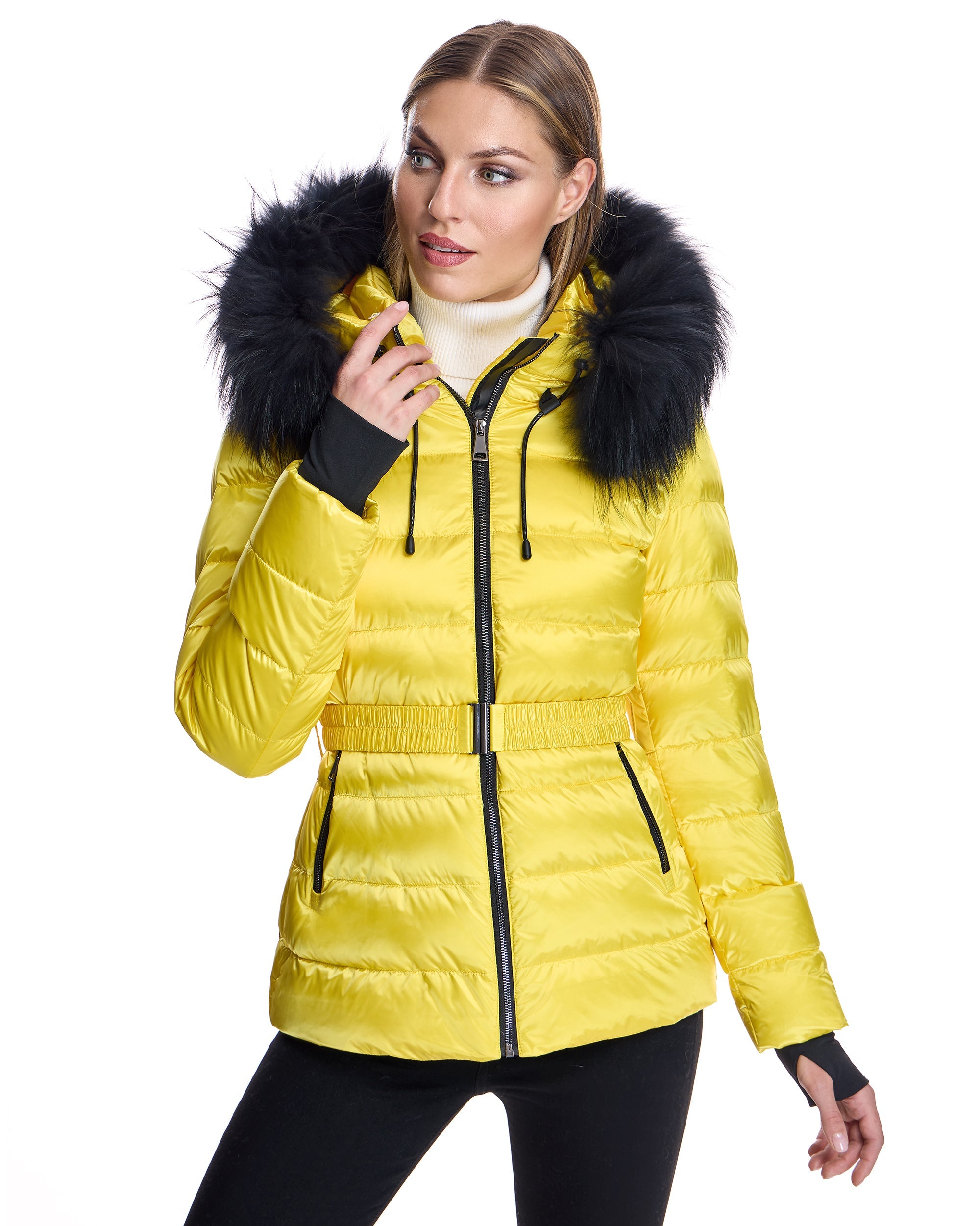 Julia & Stella Nylon Puffer Jacket with Raccoon Trimmed Hood