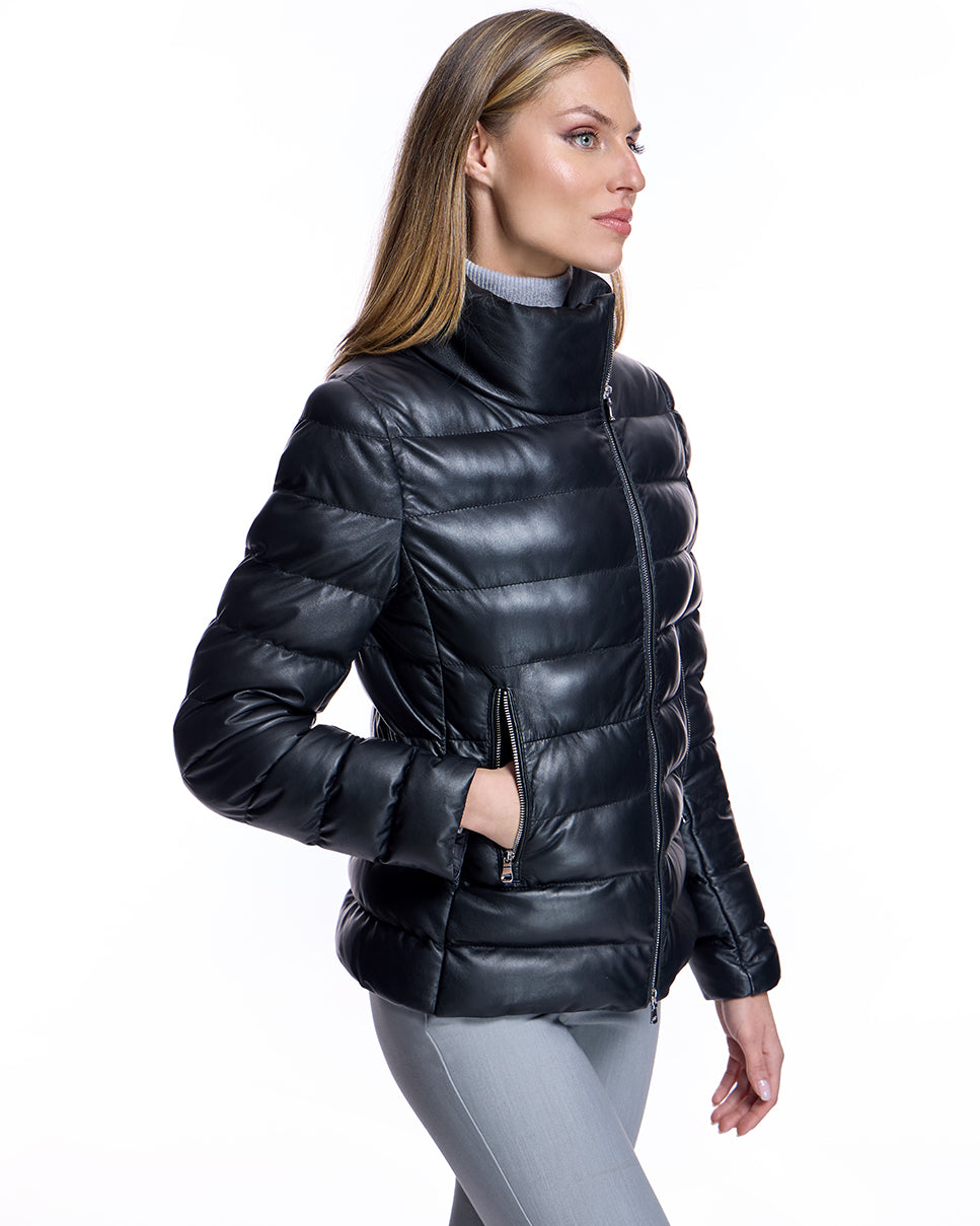 Chaqueta de cuero con relleno de plumón horizontal