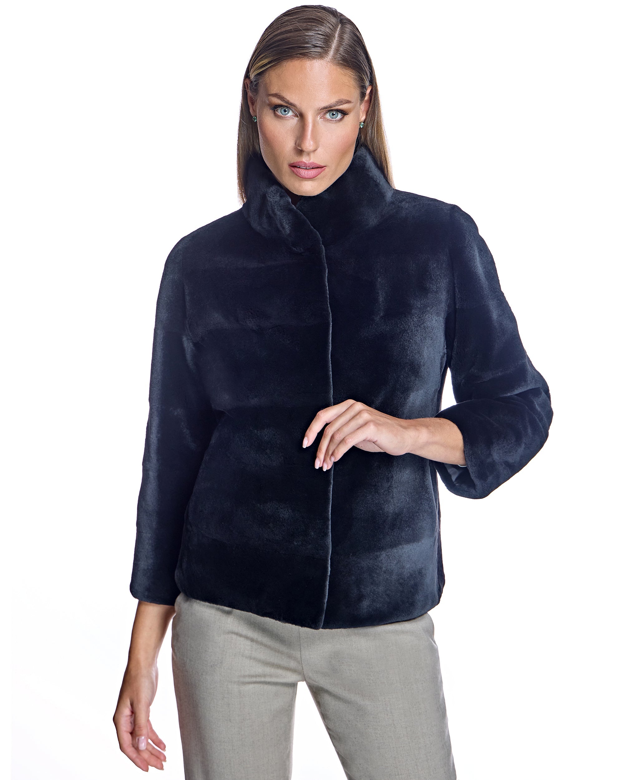 Chaqueta de visón de corte horizontal