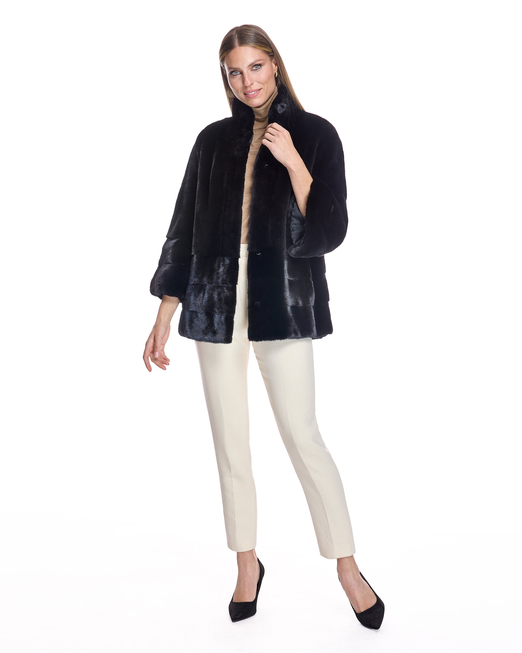 Chaqueta de visón con dobladillo horizontal