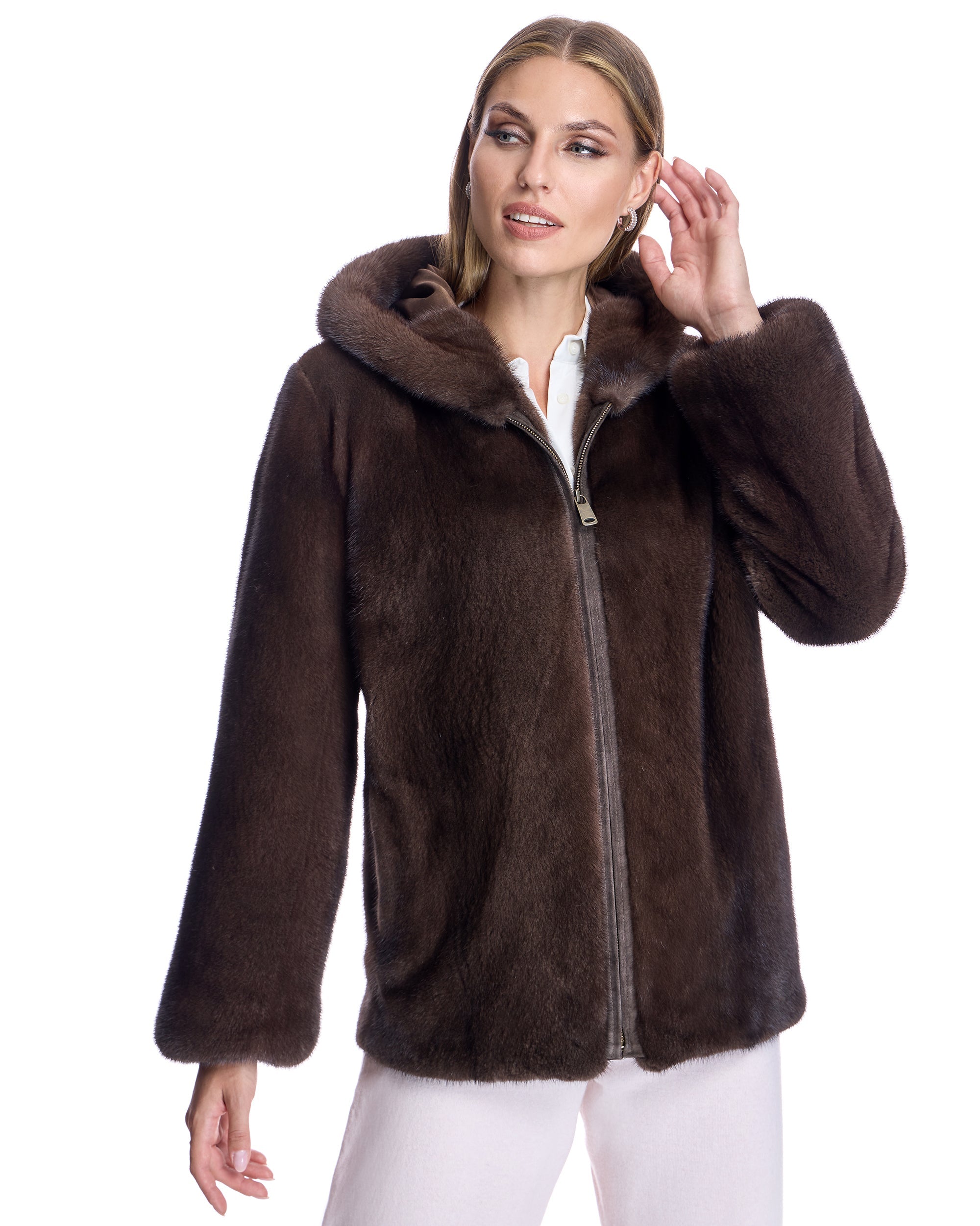 Chaqueta de visón con capucha