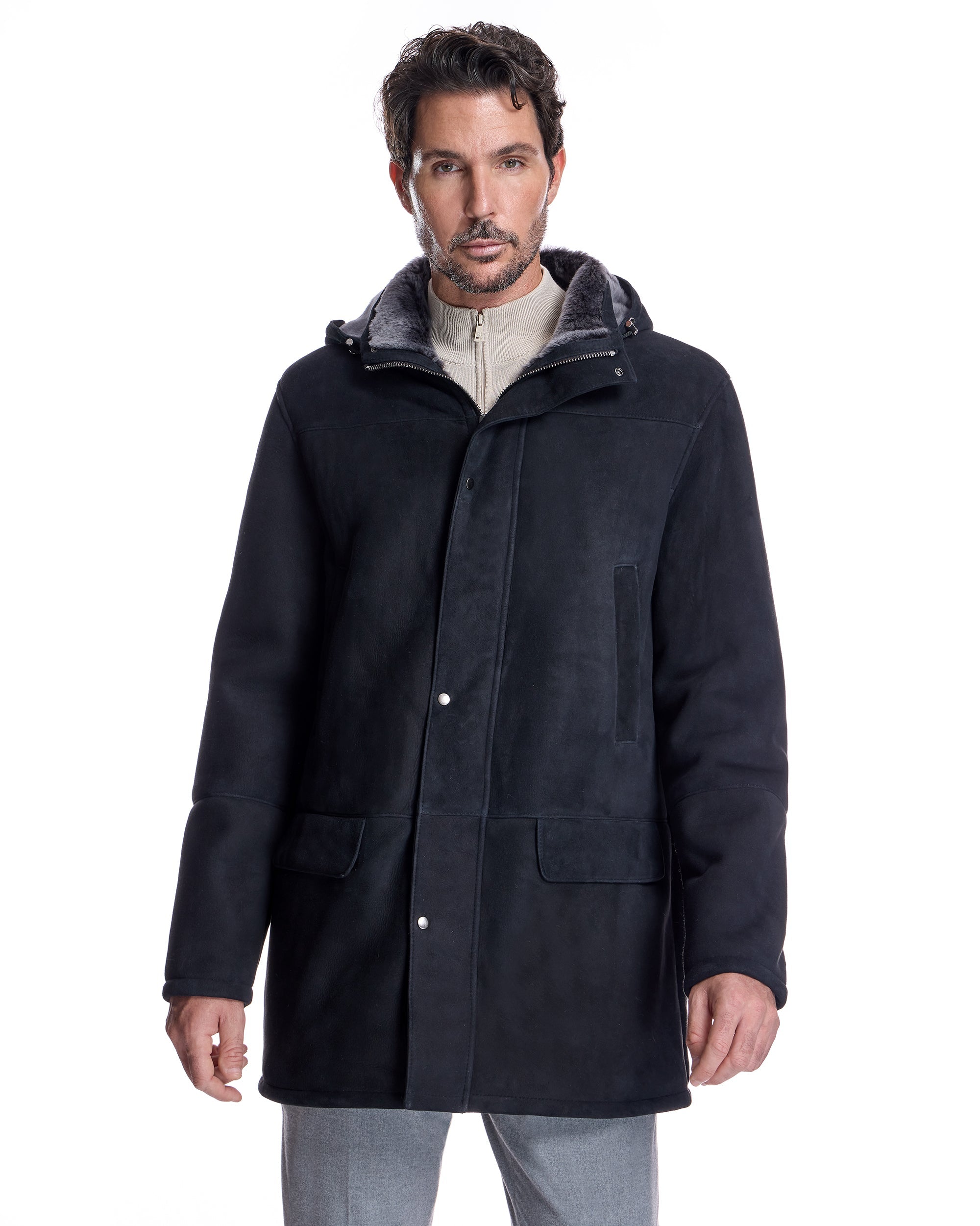 Men's Shearling Hooded Coat