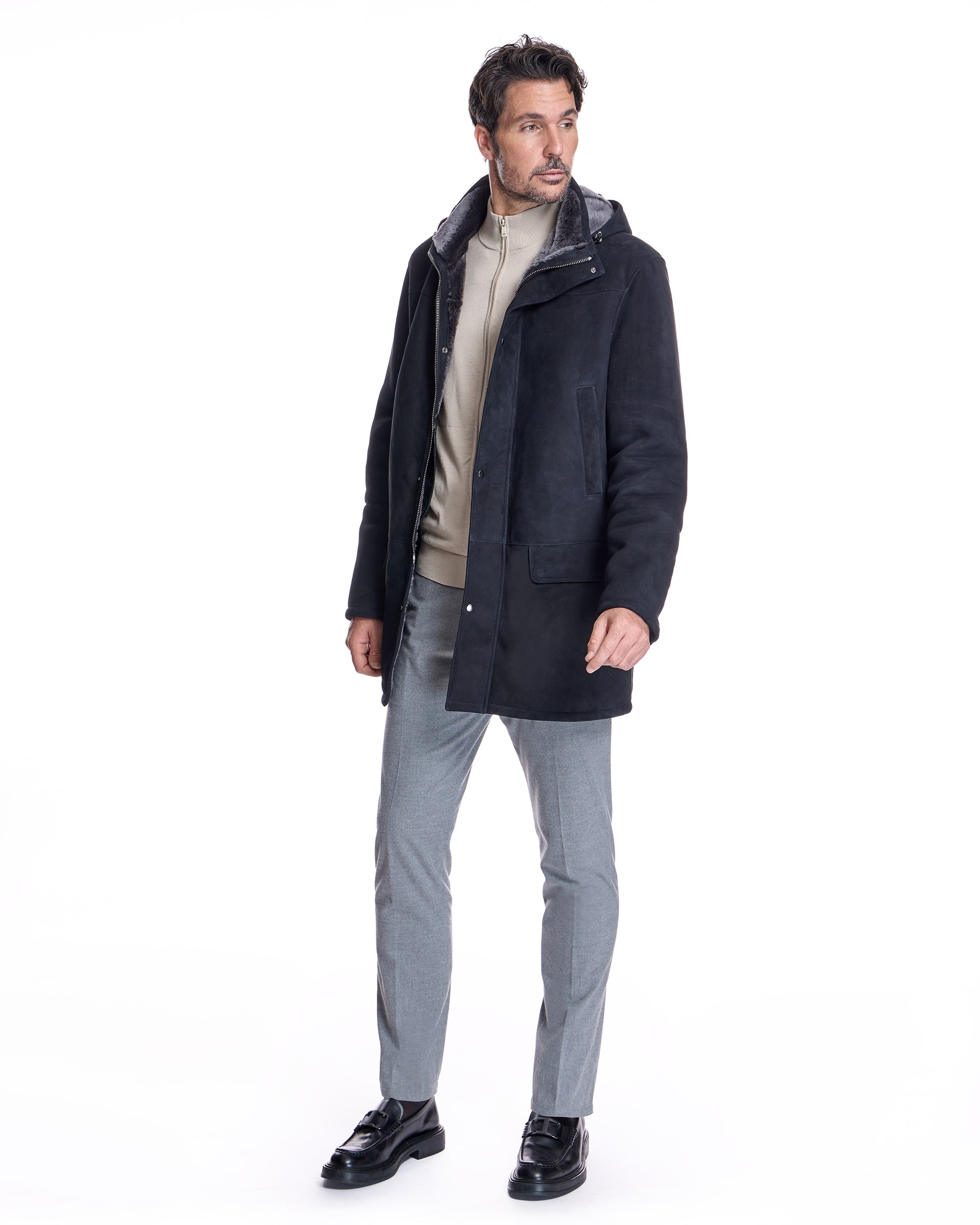 Men's Shearling Hooded Coat