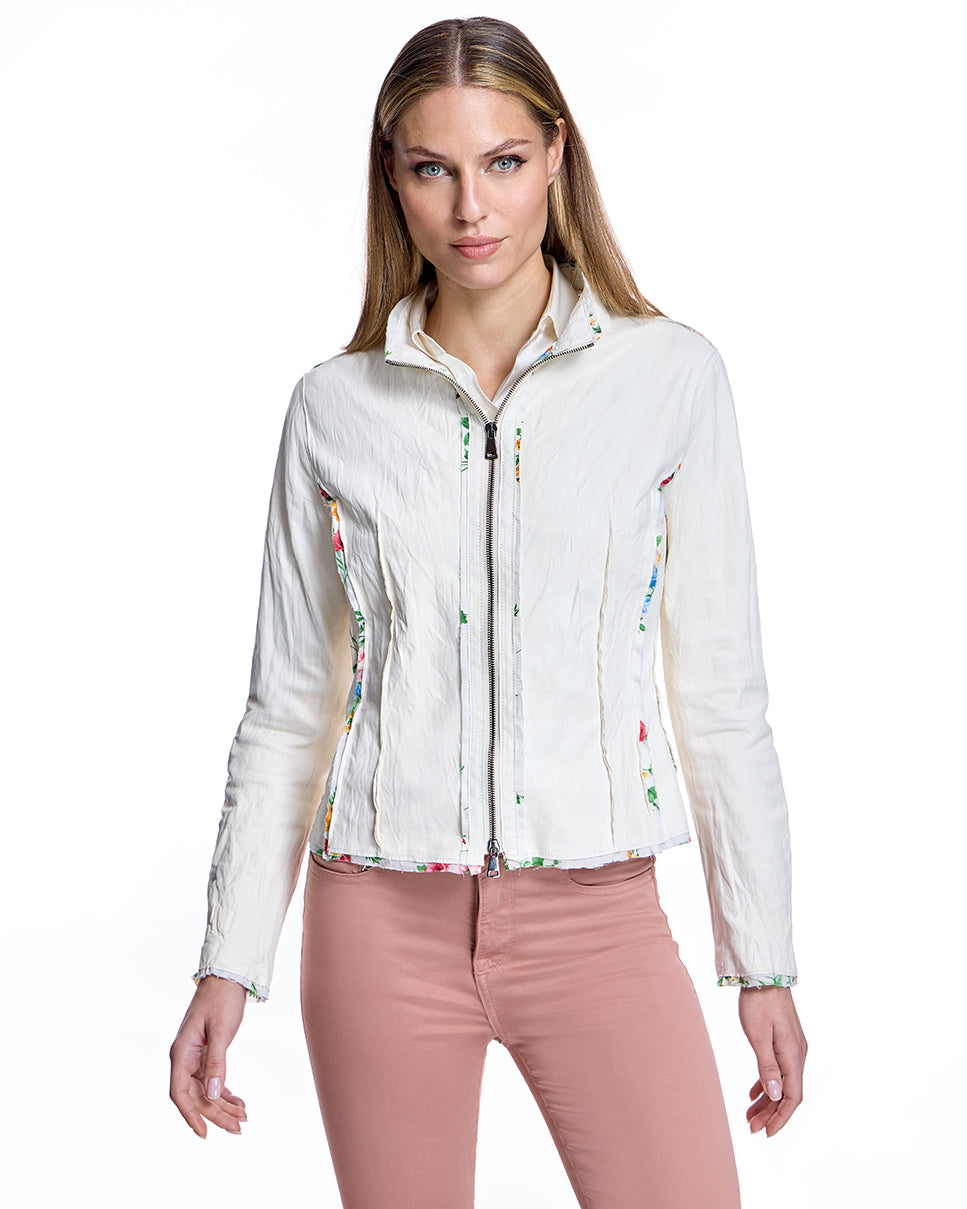 Chaqueta de cuero con detalle floral
