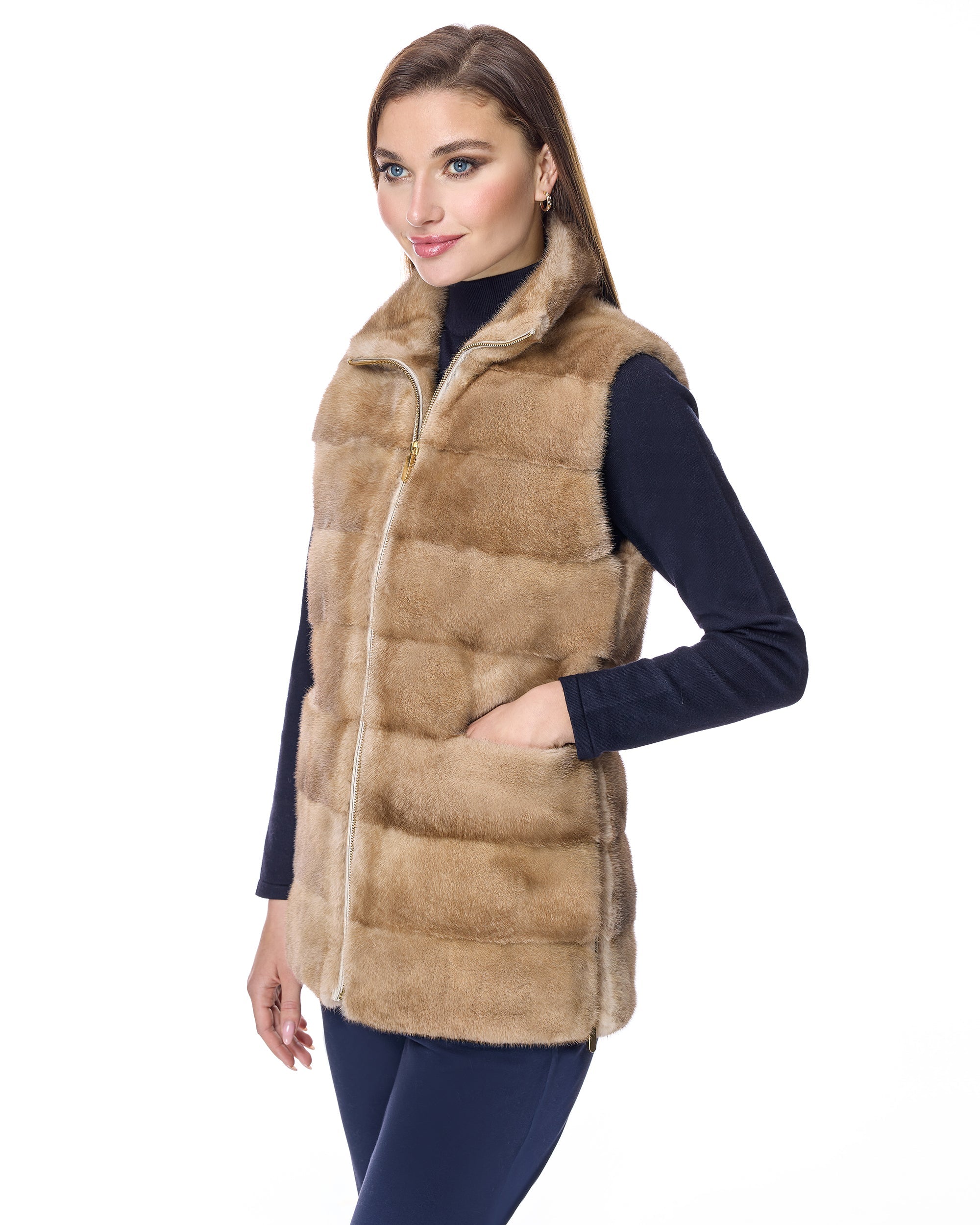 Mink Horizontal Vest With Side Vents