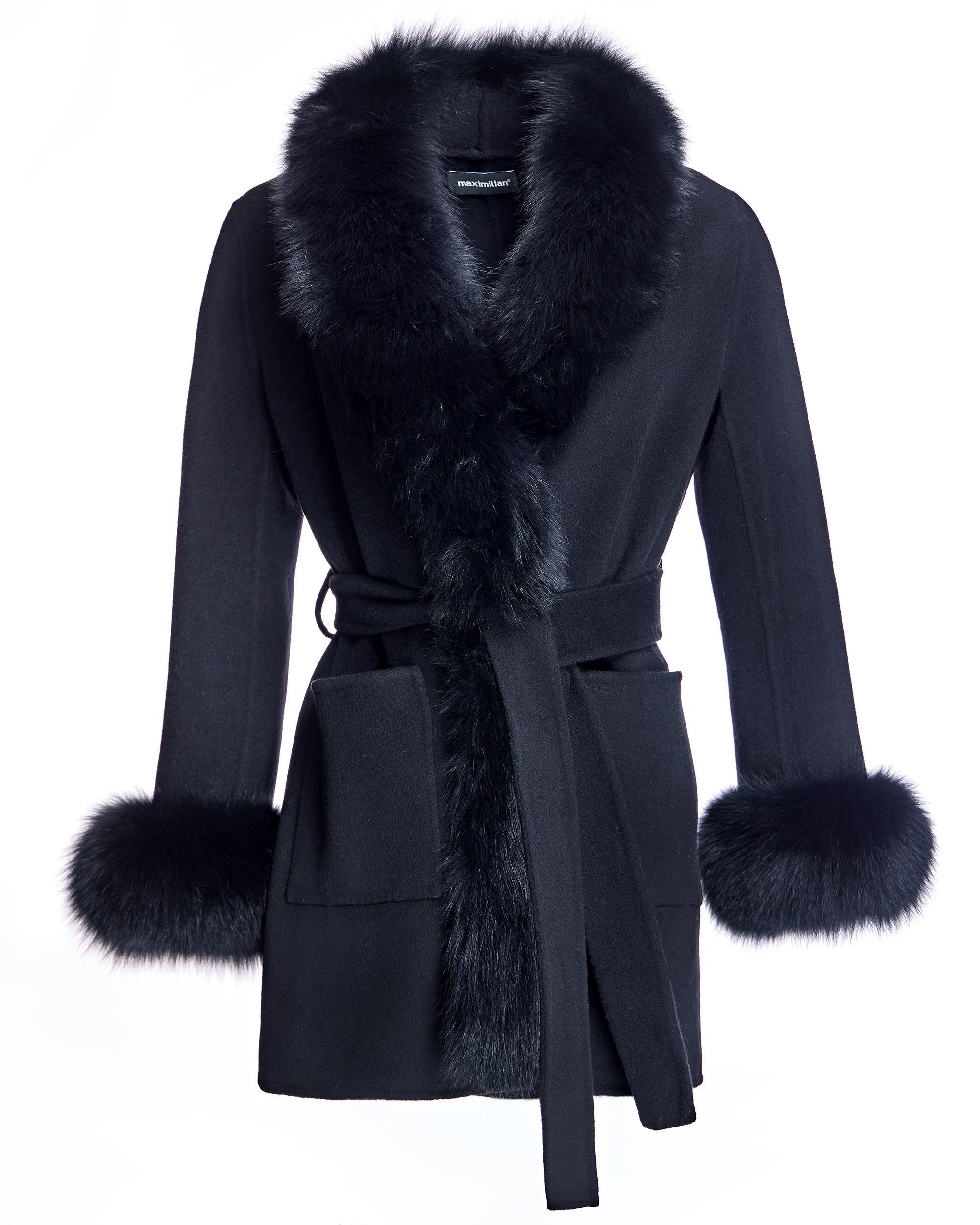 Chaqueta de lana Maximilian con ribete de piel desmontable