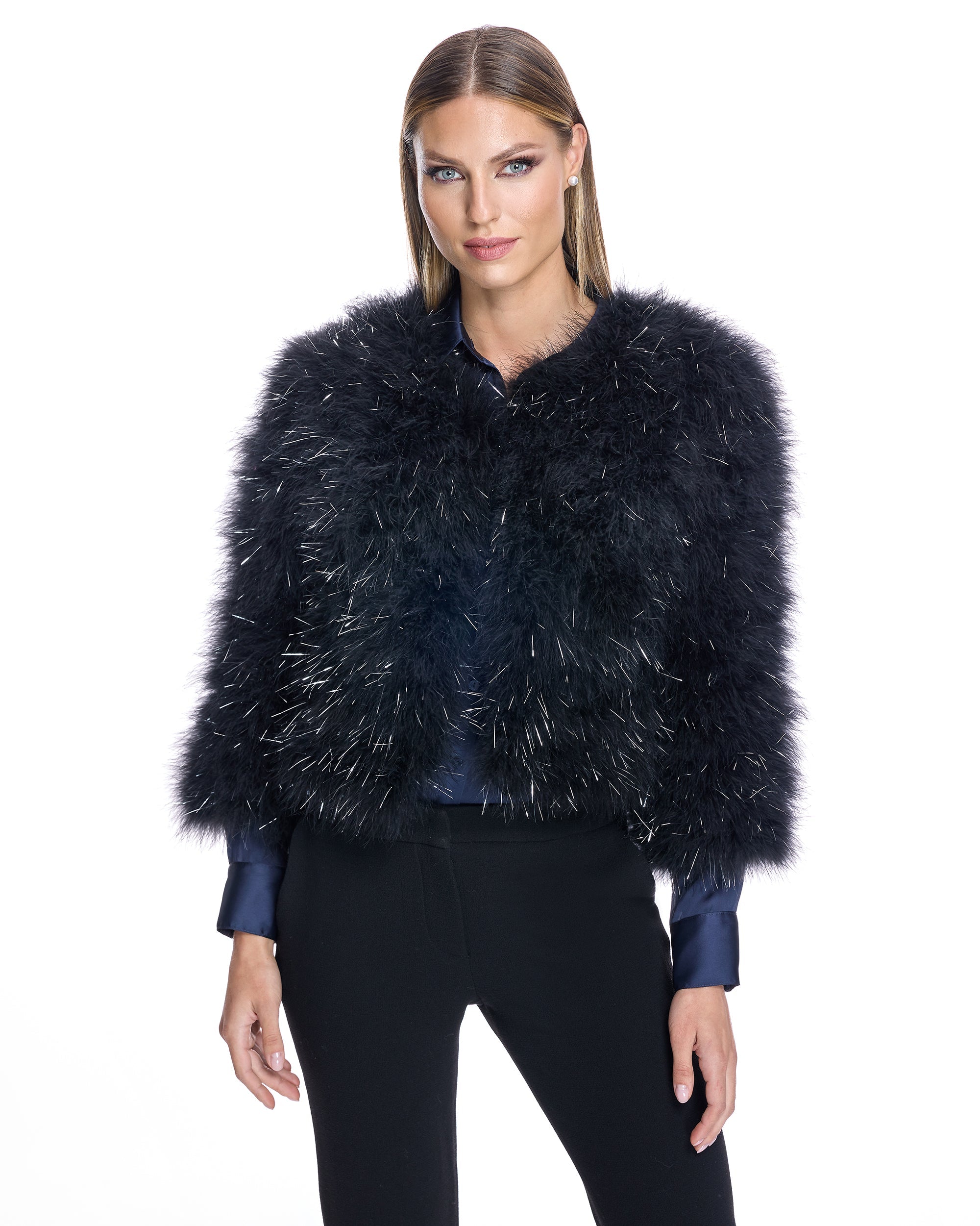 Bolero de plumas metálicas