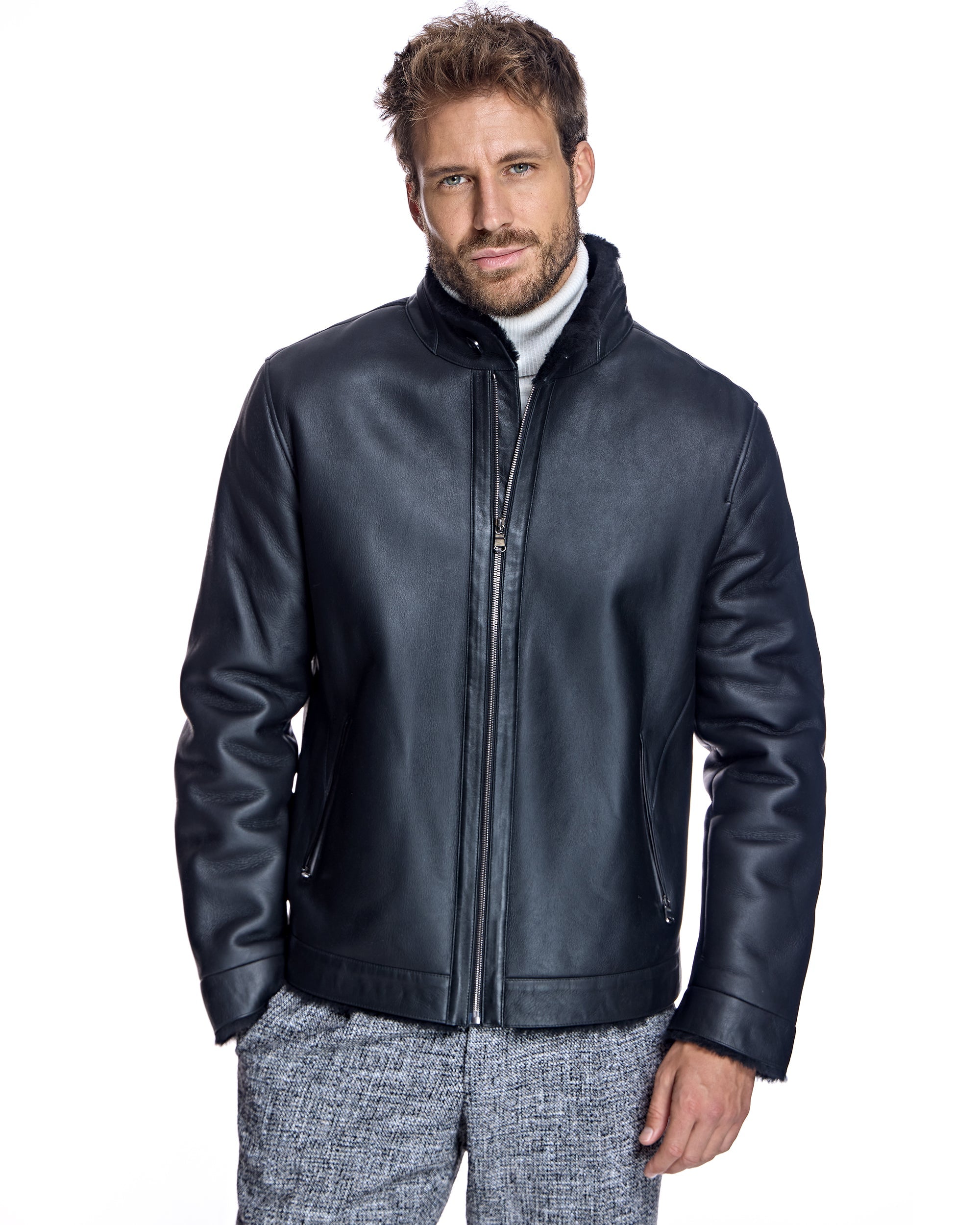 Chaqueta de piel de napa para hombre