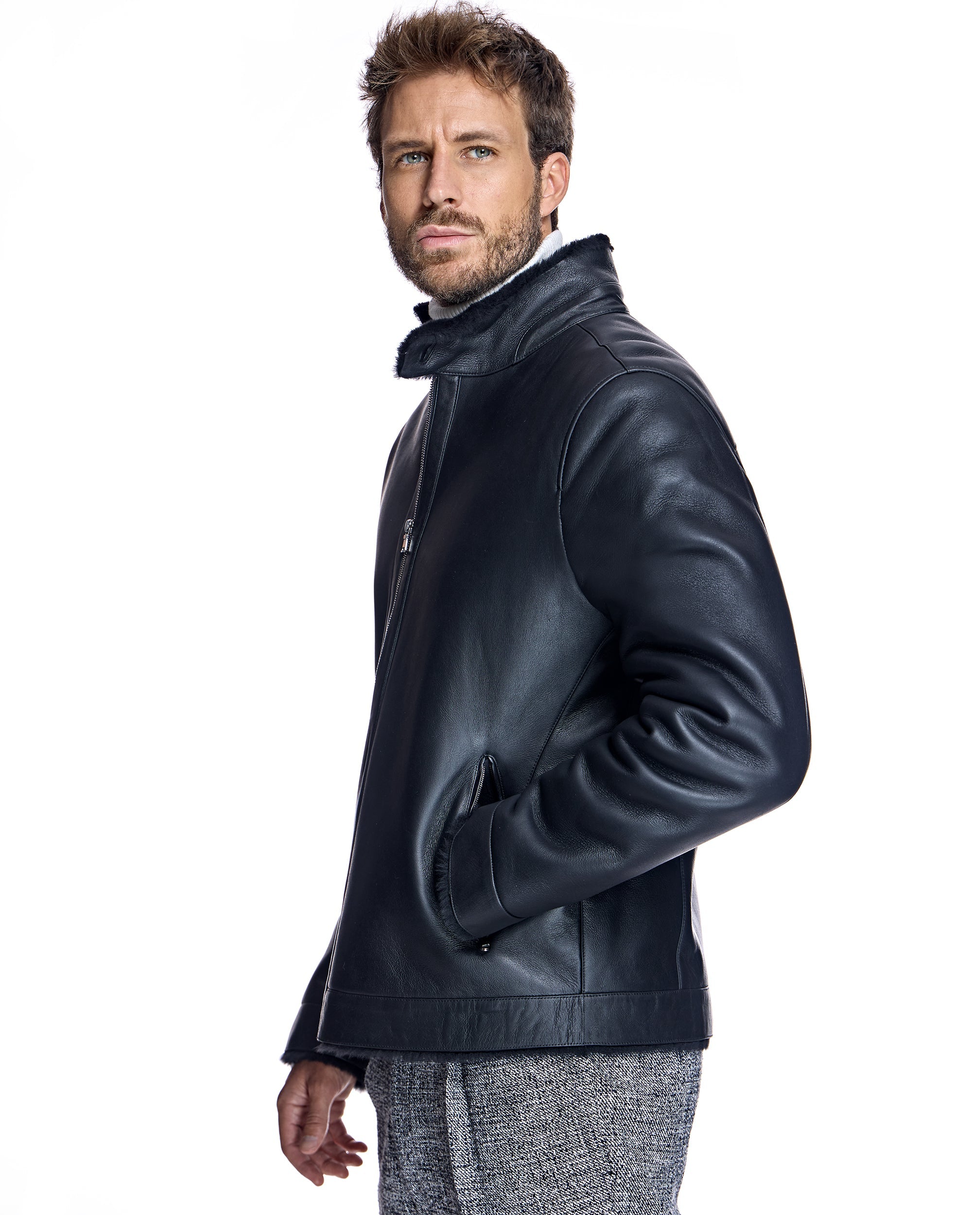 Chaqueta de piel de napa para hombre