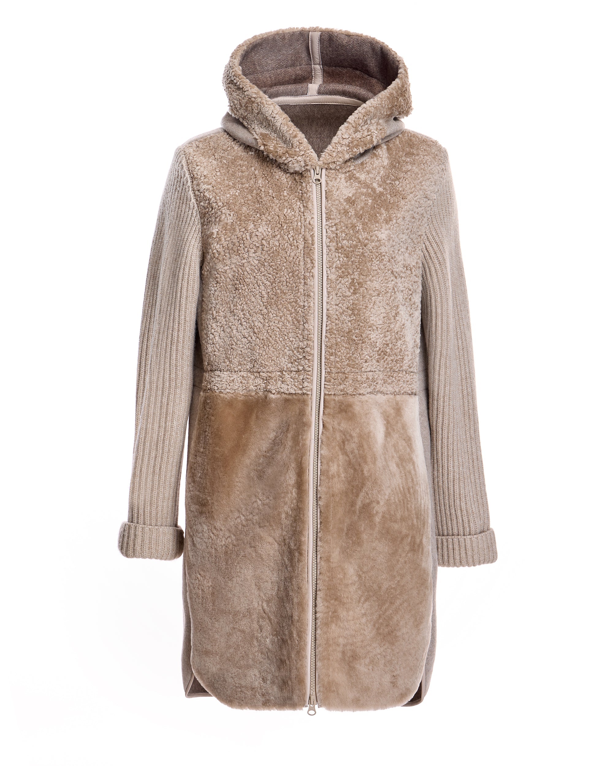 Chaqueta de piel de oveja con capucha y cremallera