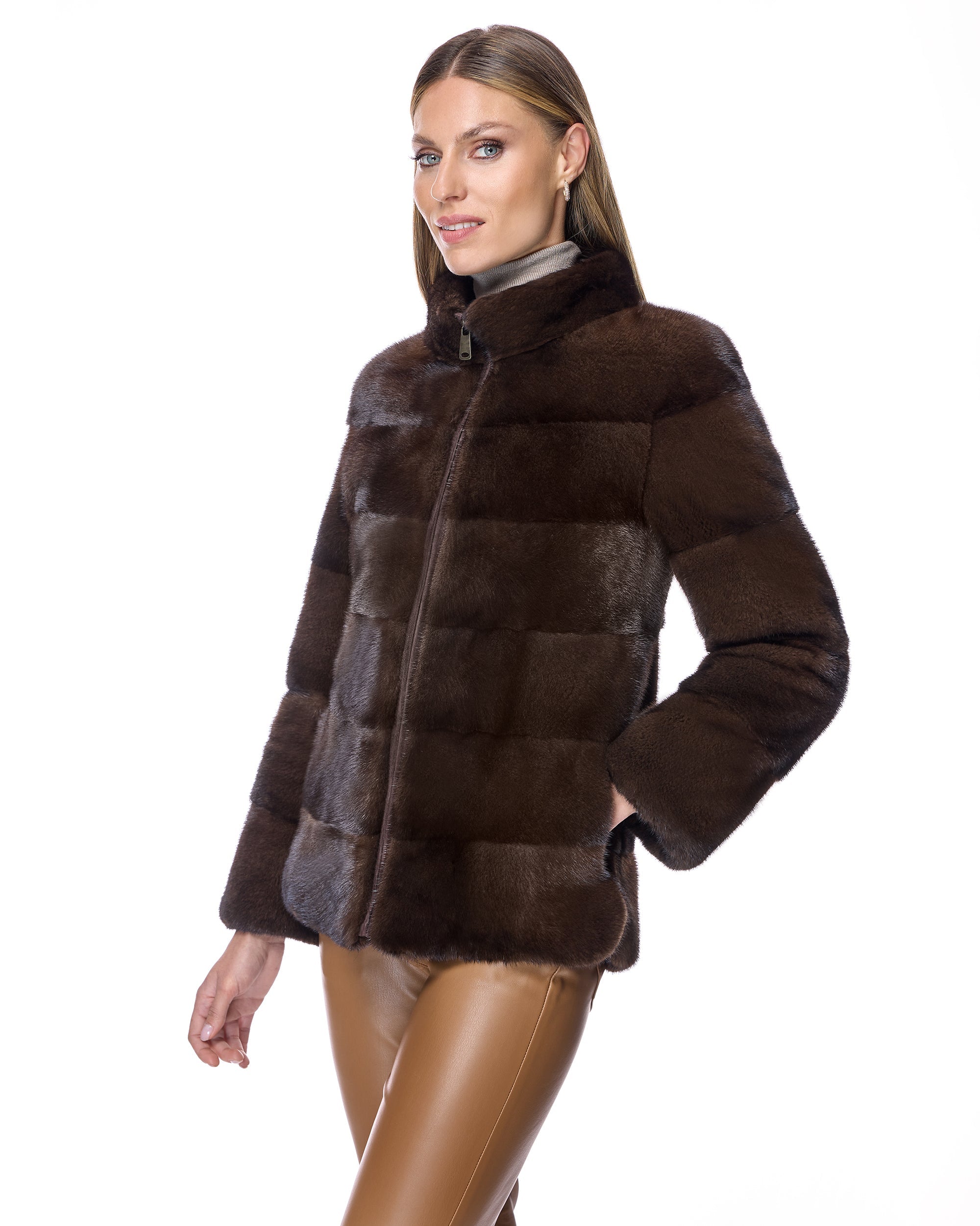 Chaqueta de visón horizontal