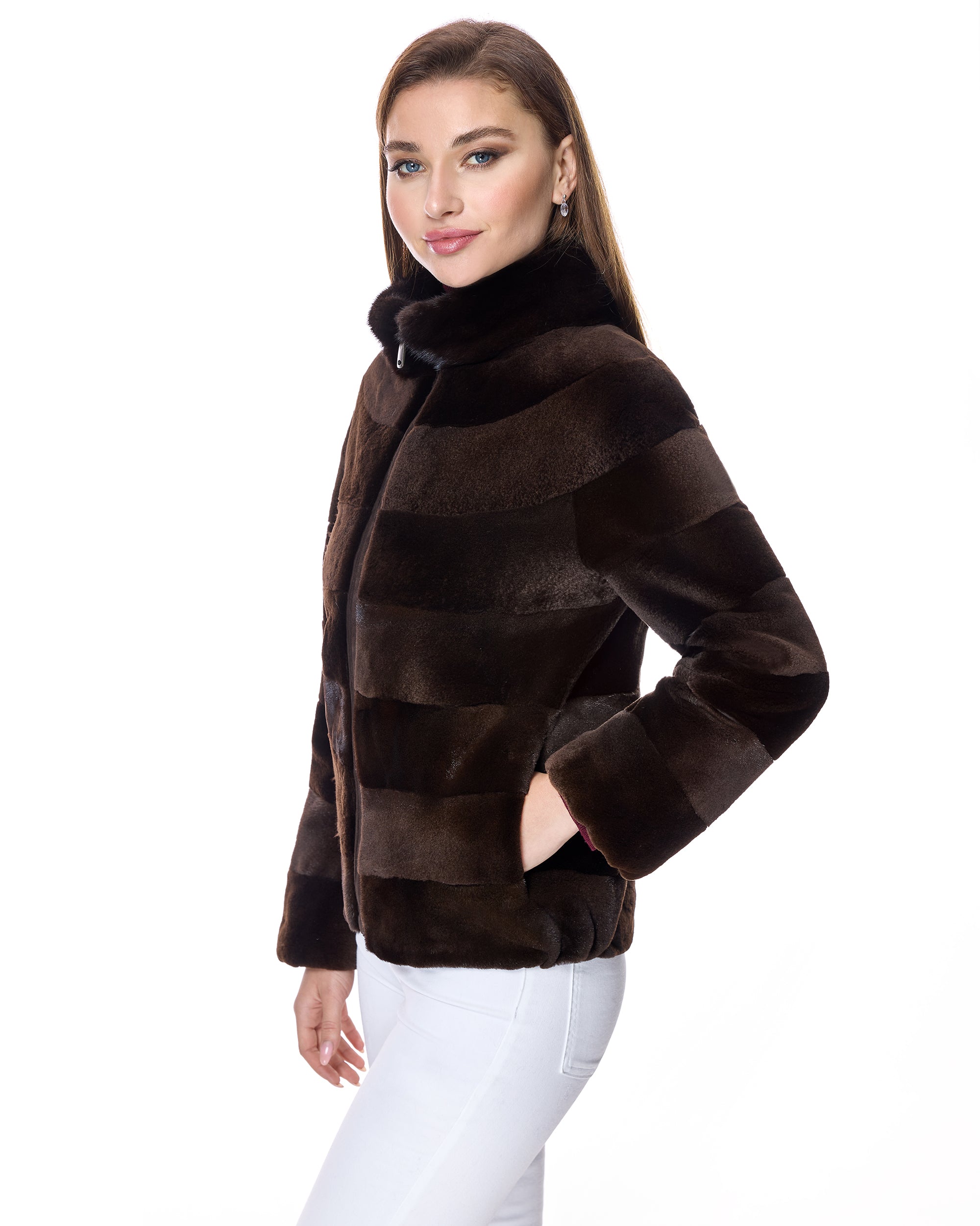 Chaqueta de visón de corte horizontal