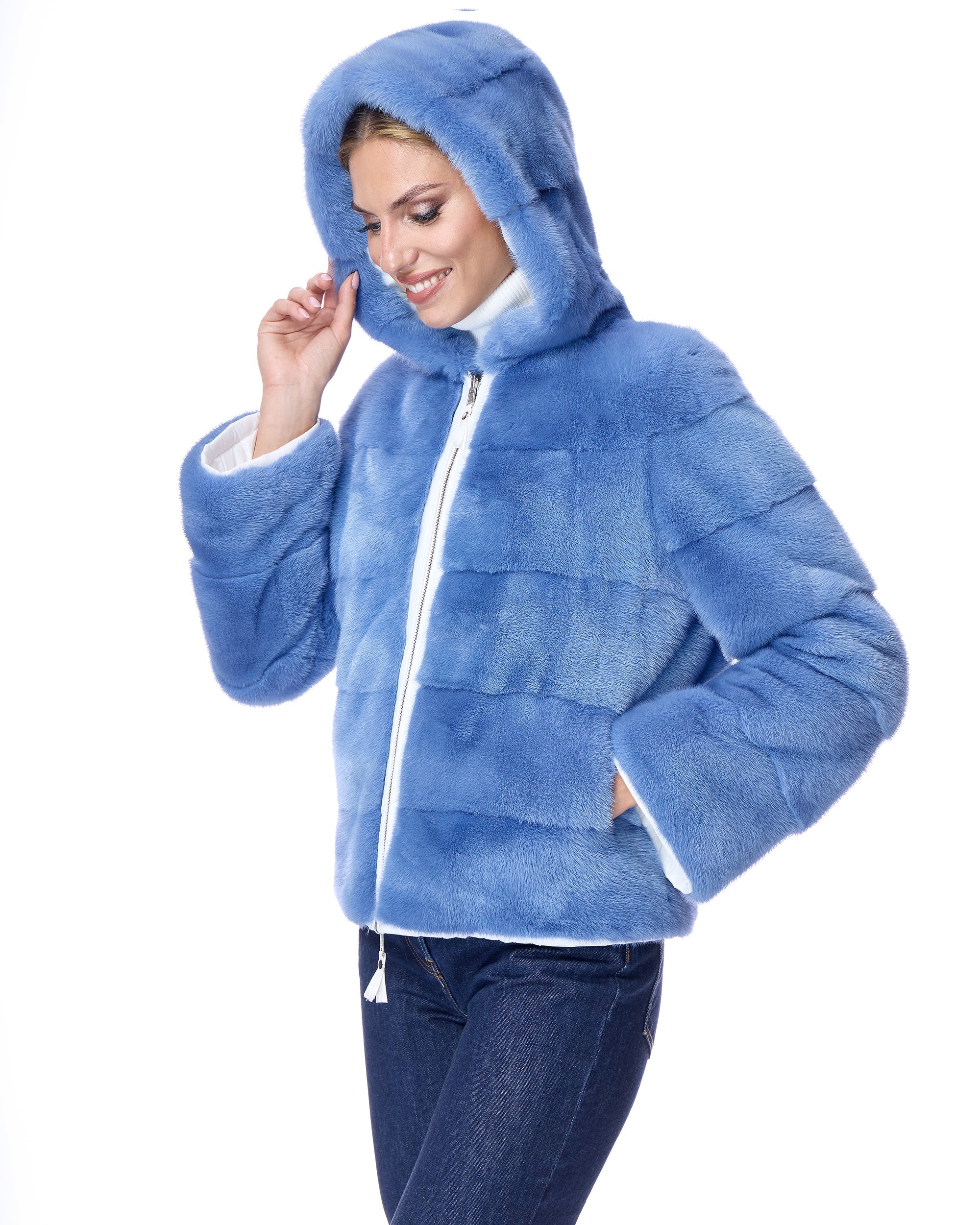 Chaqueta reversible de visón con capucha