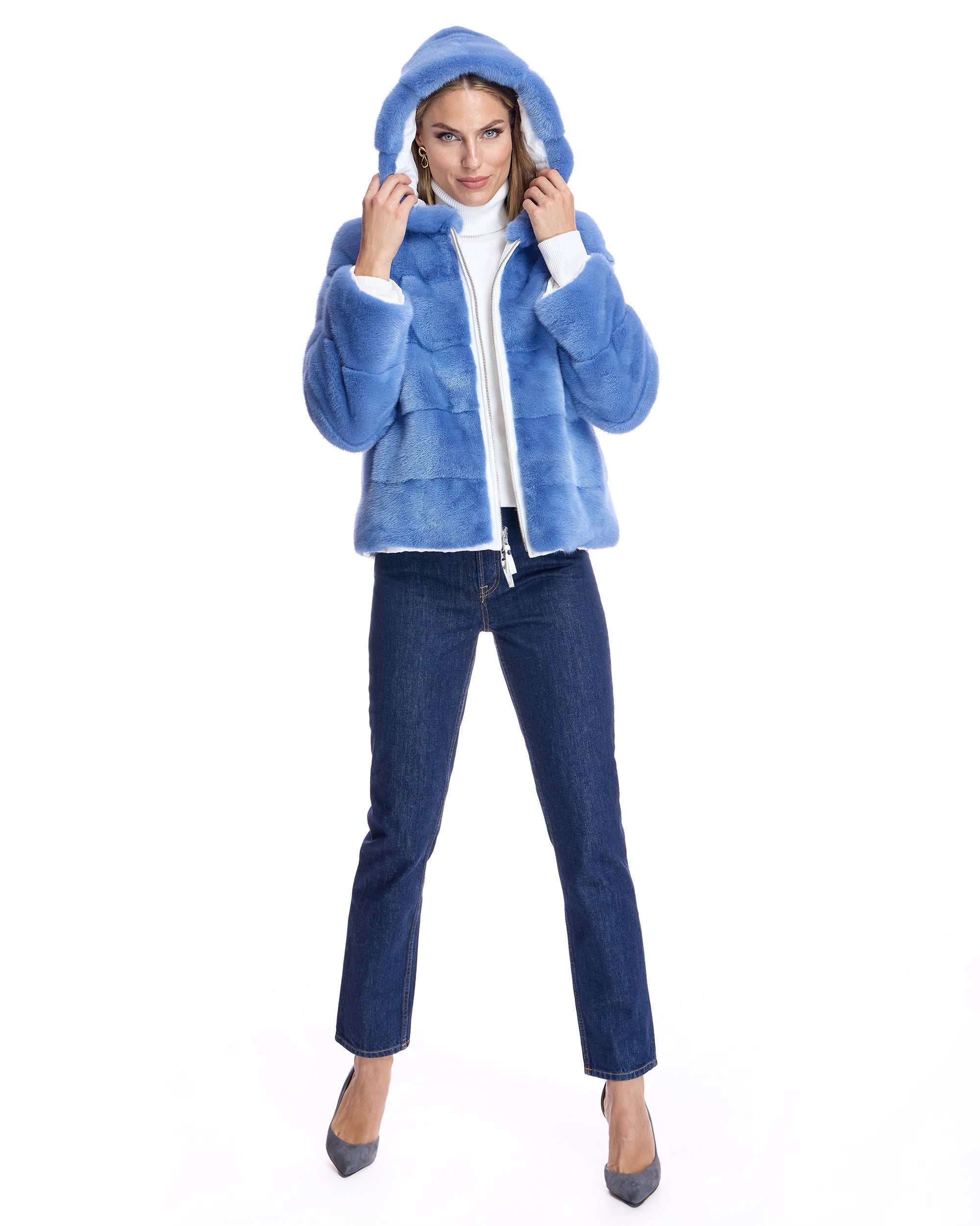 Chaqueta reversible de visón con capucha