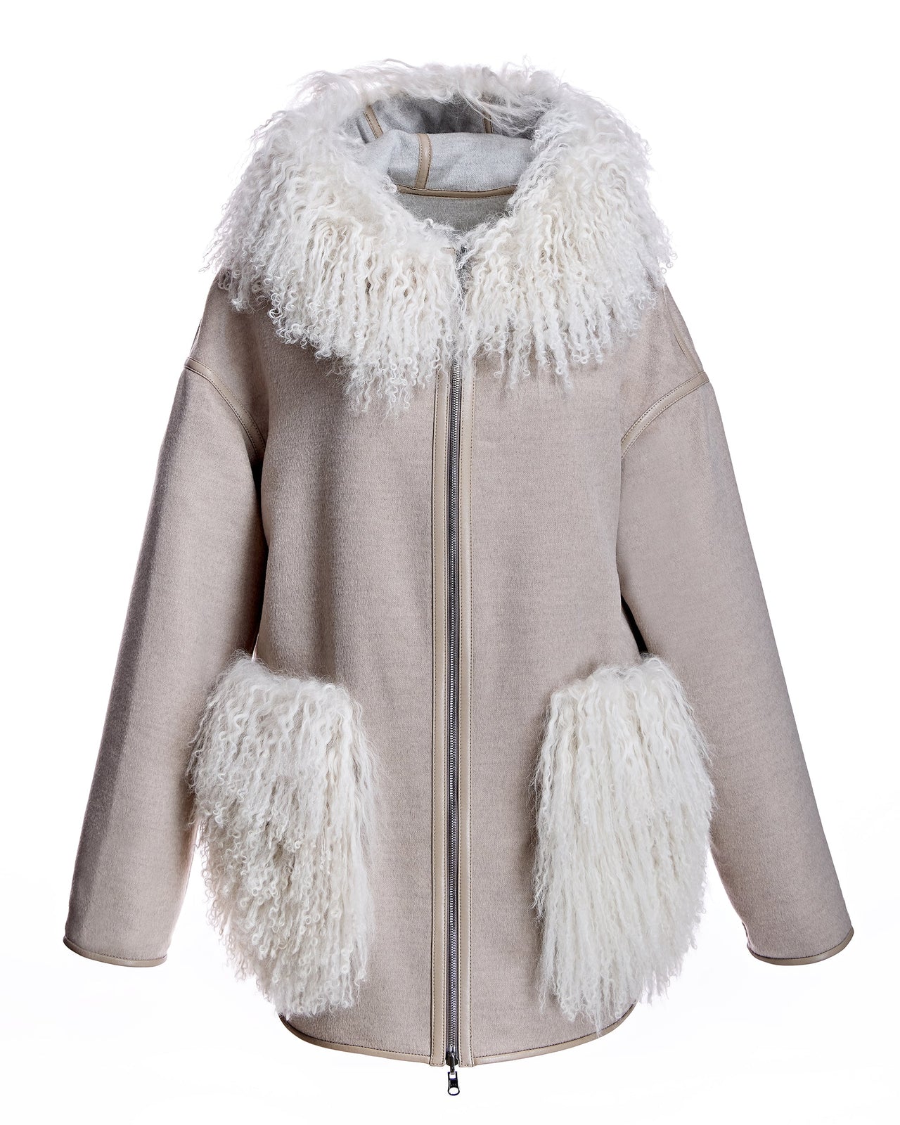 Chaqueta de mezcla de lana con ribete mongol